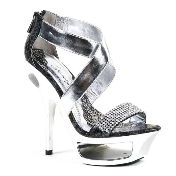 Gunmetal Silver Rhinestone Platform Heels - Picture 1 of 5